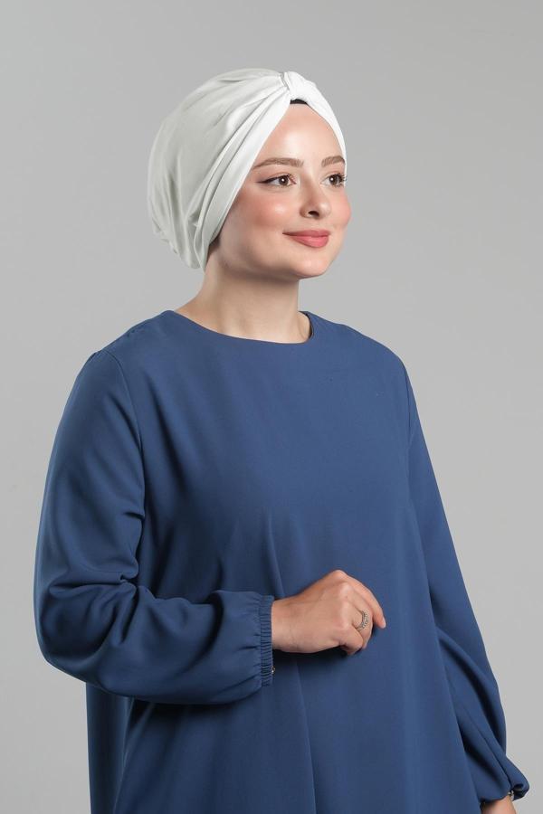 Hürrem Bone Krem Pratik Hazır Geçmeli Tesettür Bone Sandy Pileli Salaş 2121_40 - Image 1