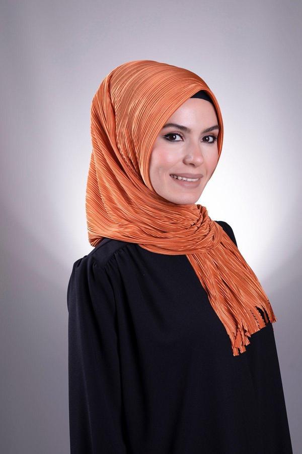 Hürrem Bone Kiremit Pratik Hazır Geçmeli Tesettür Eşarp Fukuro Piliseli Saçaklı Lazer Kesim 1828_05 - Image 1