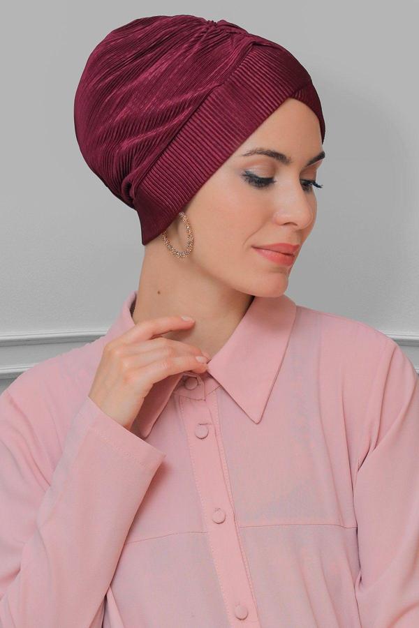 Hürrem Bone Fuşya Pratik Hazır Geçmeli Tesettür Bone Fukuro Piliseli Çapraz Büzgülü 1822_20 - Image 1