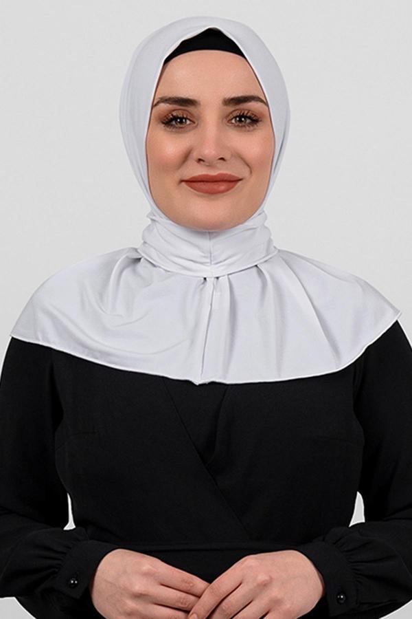 Hürrem Bone Beyaz Pratik Hazır Geçmeli Tesettür Eşarp Sandy Kumaş Arkadan Çıtçıtlı 2101_42 - Image 1