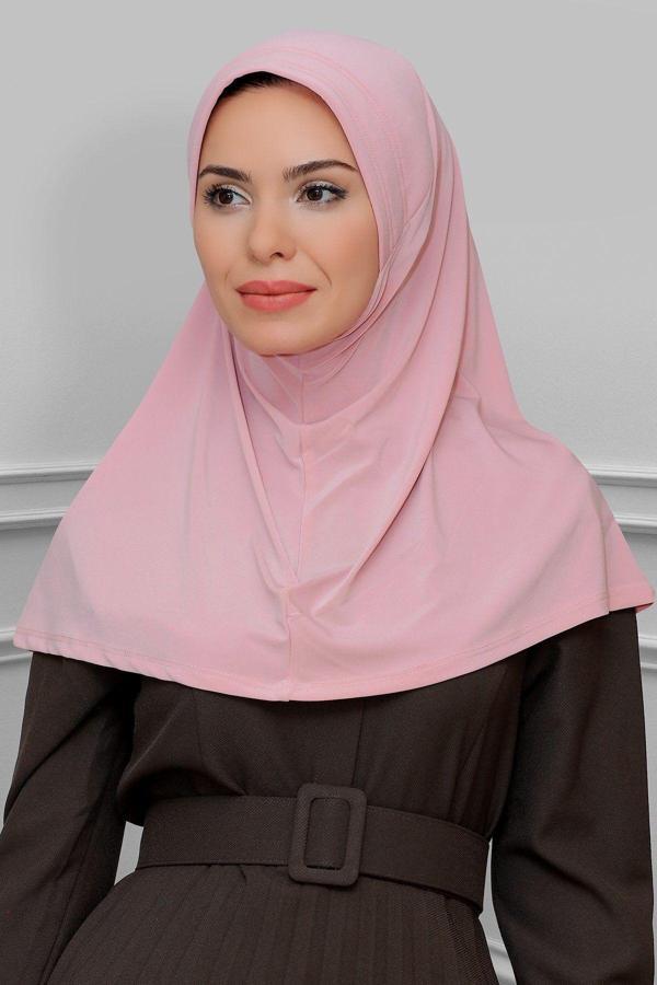 Hürrem Bone Pudra Pratik Hazır Geçmeli Tesettür Eşarp Sandy Kumaş Sade 1600_06 - Image 1