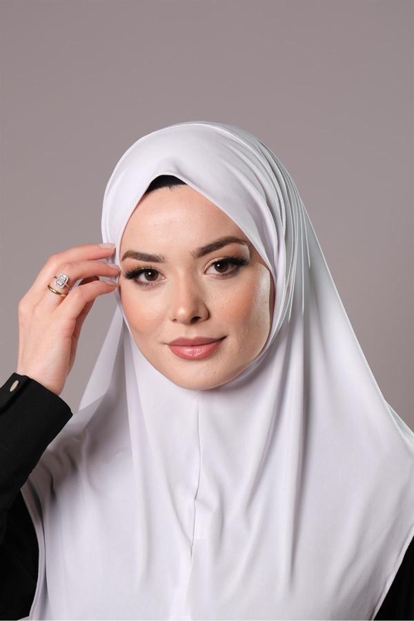 Hürrem Bone Beyaz Pratik Hazır Geçmeli Tesettür Eşarp Sandy Kumaş Düz Hijab 2308_42 - Image 1