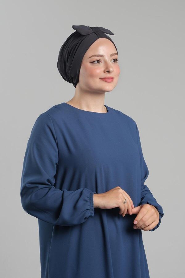 Hürrem Bone Füme Pratik Hazır Geçmeli Fiyonklu Bone Sandy Çift Taraflı Çapraz 3007B_25 - Image 1