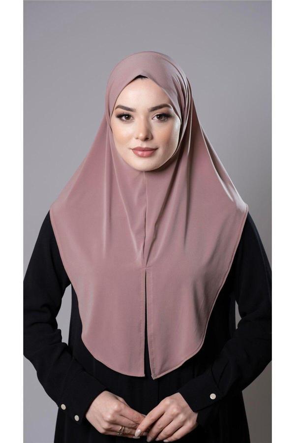 Hürrem Bone Pudra Pratik Hazır Geçmeli Tesettür Eşarp Sandy Kumaş Yırtmaçlı Düz Hijab 2310_06 - Image 1