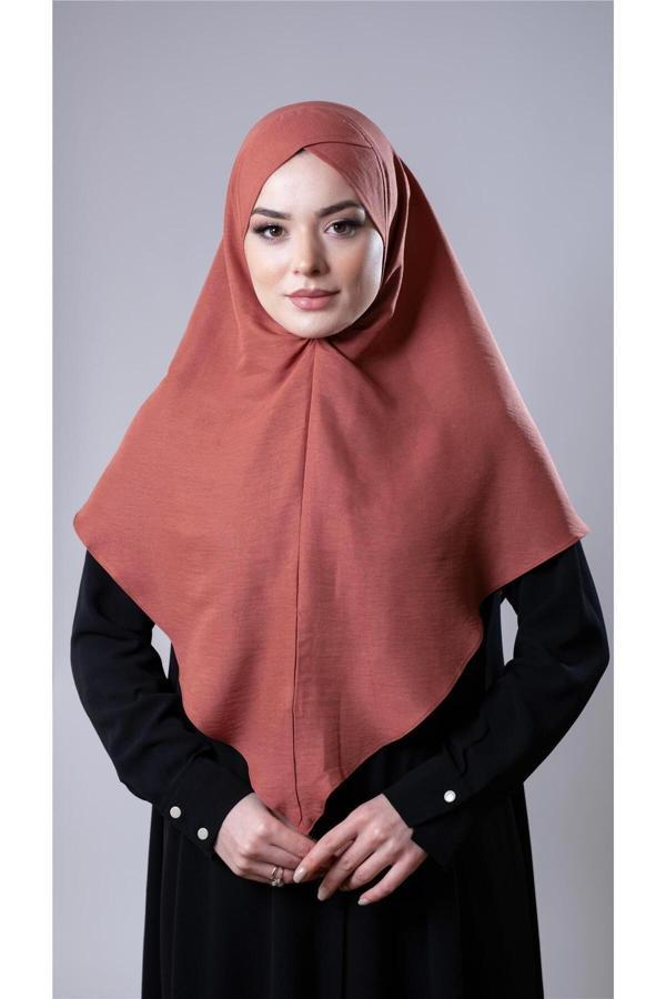 Hürrem Bone Kiremit Pratik Hazır Geçmeli Tesettür Eşarp Pamuk Caz Kumaş Tek Katlı Çapraz Hijab 2305_05 - Image 1