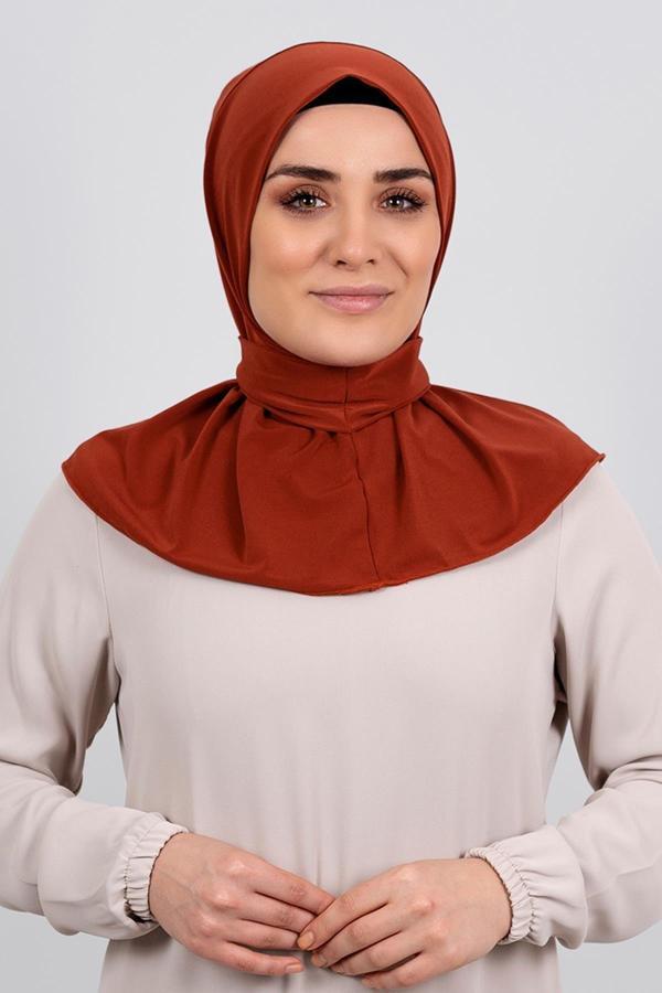 Hürrem Bone Kiremit Pratik Hazır Geçmeli Tesettür Eşarp Sandy Kumaş Arkadan Çıtçıtlı 2101_05 - Image 1