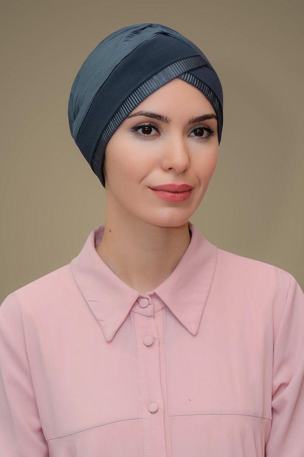 Hürrem Bone Füme Pratik Hazır Geçmeli Tesettür Bone Fukuro Piliseli Tek Bantlı Çapraz Büzgülü 1821_25 - Image 1