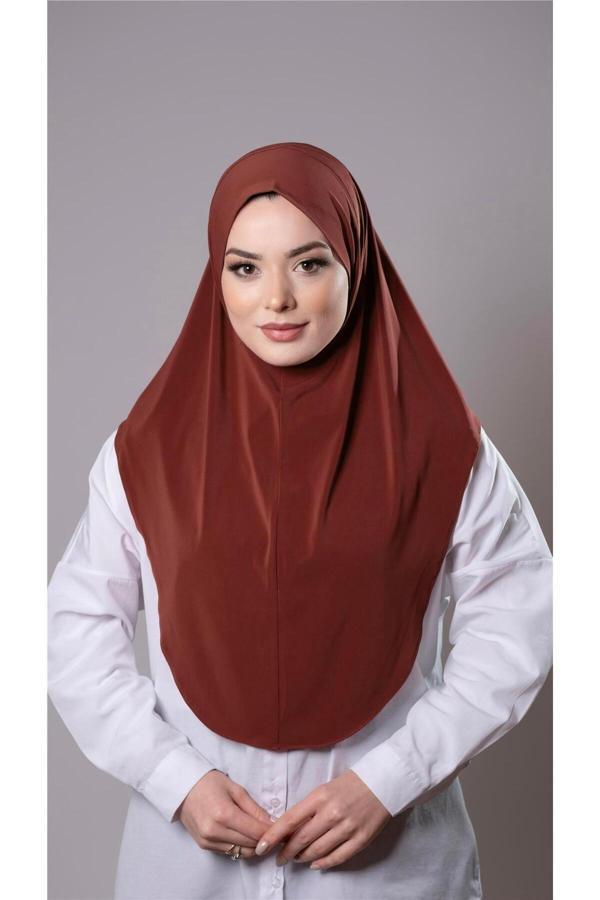 Hürrem Bone Kiremit Pratik Hazır Geçmeli Tesettür Eşarp Sandy Kumaş Düz Hijab 2308_05 - Image 1