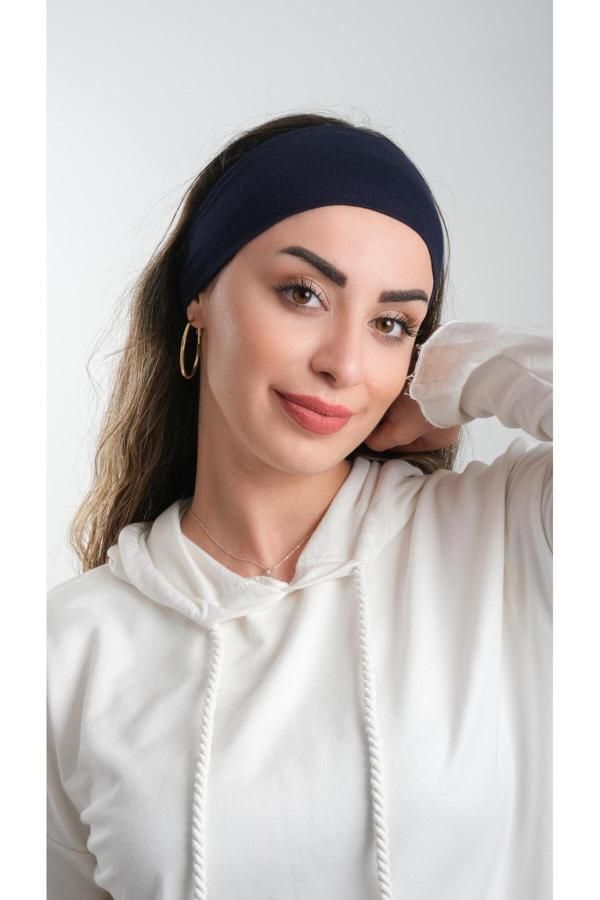 Hürrem Bone Lacivert Bandana Saç Bandı Viskon Düz 3012_02 - Image 1