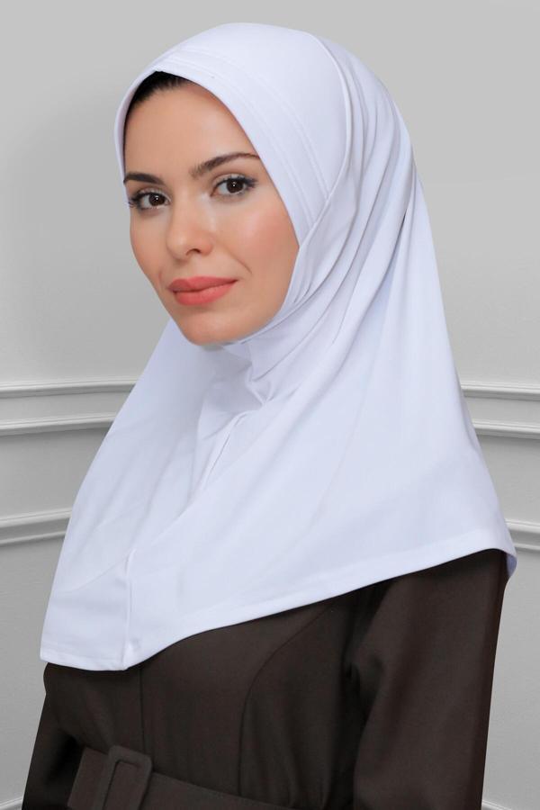 Hürrem Bone Beyaz Pratik Hazır Geçmeli Tesettür Eşarp Sandy Kumaş Sade 1600_42 - Image 1