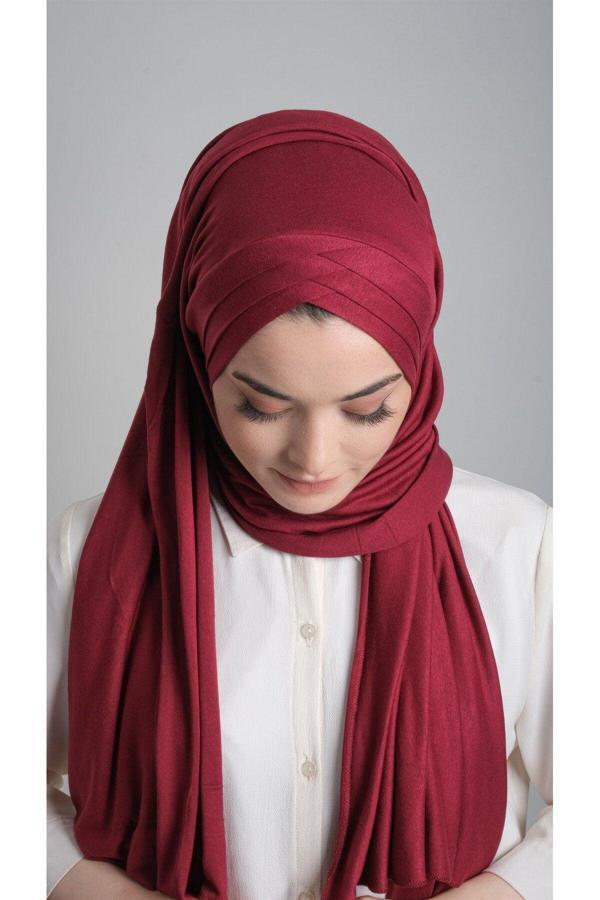 Hürrem Bone Bordo Arkadan Bağlamalı Şal Viskon Kumaş Üç Bantlı 2103_16 - Image 1