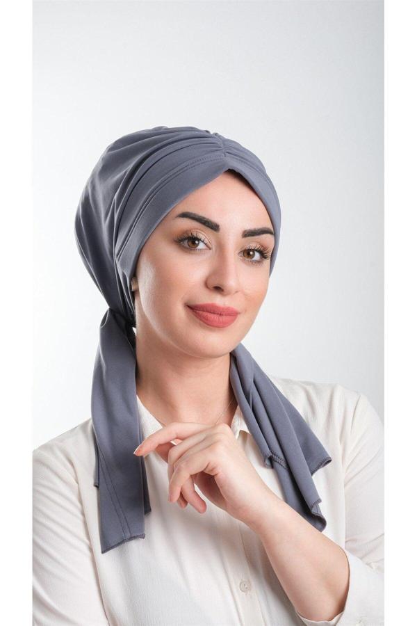 Hürrem Bone Füme Pratik Hazır Geçmeli Tesettür Bone Kesik Elyaf Sade 2111_25 - Image 1
