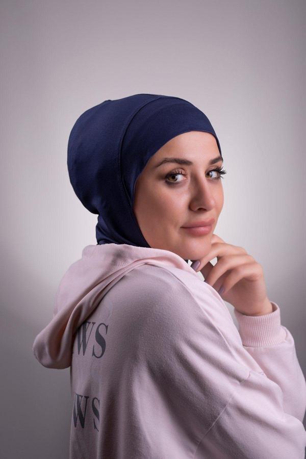 Hürrem Bone Lacivert Pratik Hazır Geçmeli Bone Viskon Kumaş Hijab Spor 2106_02 - Image 1