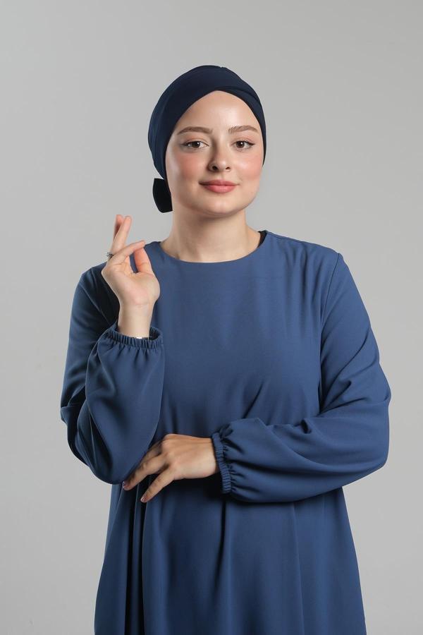 Hürrem Bone Lacivert Pratik Hazır Geçmeli Fiyonklu Bone Sandy Çift Taraflı Çapraz 3007B_02 - Image 1