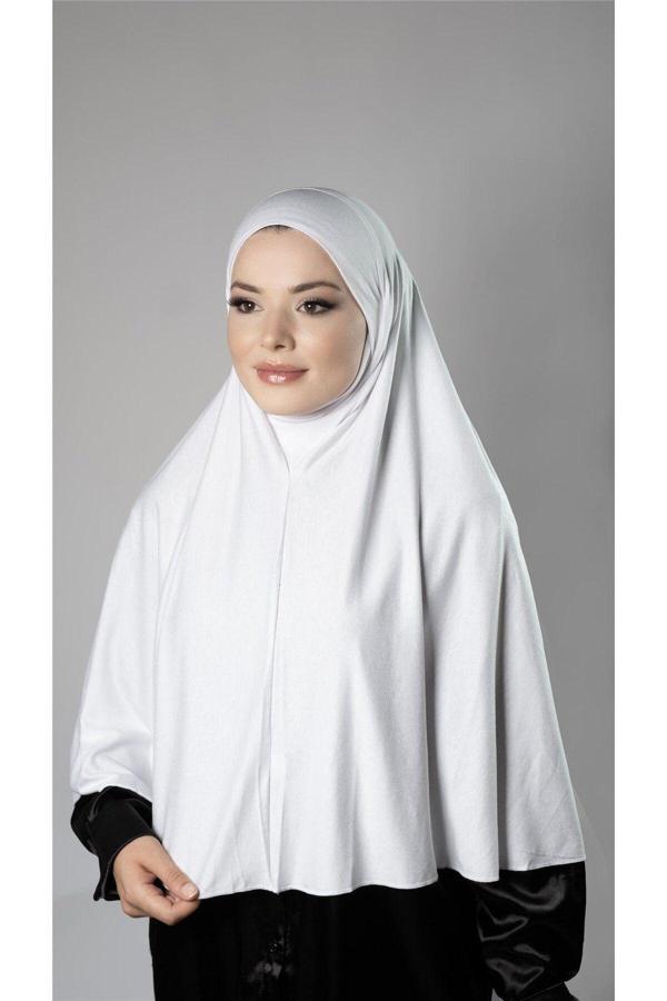 Hürrem Bone Beyaz Pratik Hazır Geçmeli Tesettür Eşarp Viskon Arkası Lastikli Peçeli 2112_42 - Image 1
