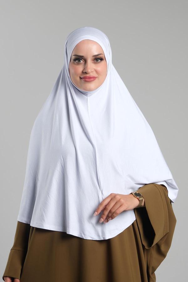 Hürrem Bone Beyaz Pratik Hazır Geçmeli Tesettür Eşarp Viskon Pratik Namaz Örtüsü 2201_42 - Image 1