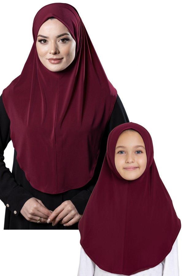 Hürrem Bone Bordo Pratik Anne Kız Kombin Tesettür Eşarp Sandy Düz Hijab 230812_16 - Image 1