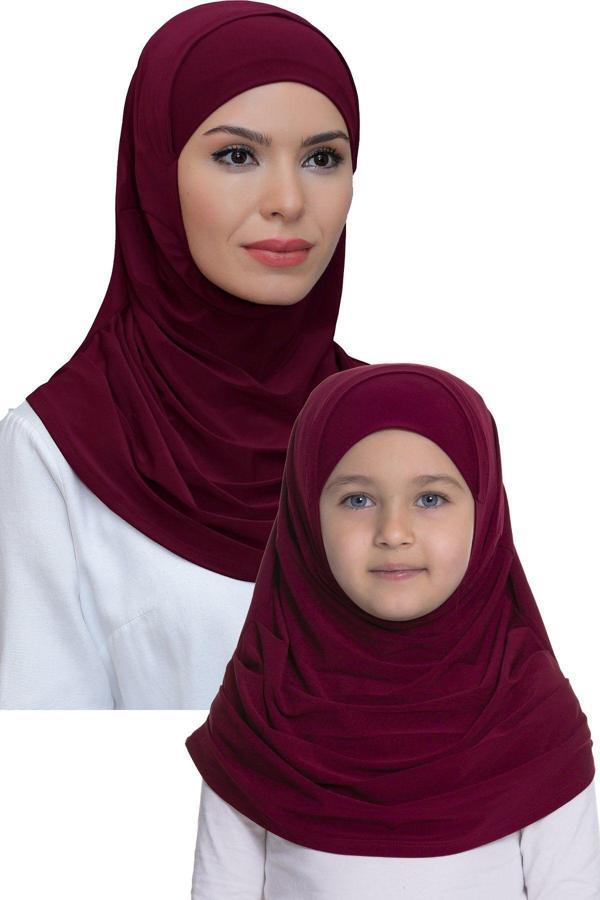 Hürrem Bone Bordo Pratik Anne Kız Kombin Tesettür Eşarp Sandy Kendinden Boneli 129078_16 - Image 1