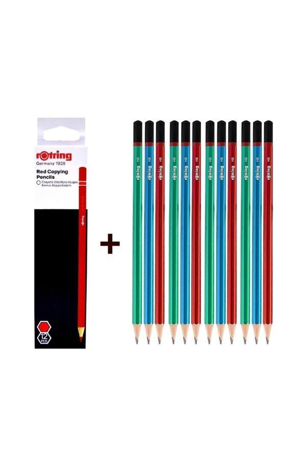 Rotring Mercanlı Kurşun Kalem 12 Li + Kırmızı Kopya Kalemi 12 Li - Image 1