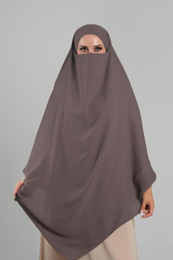 Hürrem Bone Koyu Vizon Pratik Hazır Geçmeli Tesettür Eşarp Krep Bağcıklı Sufle Hijab 2313_38 - Image 1