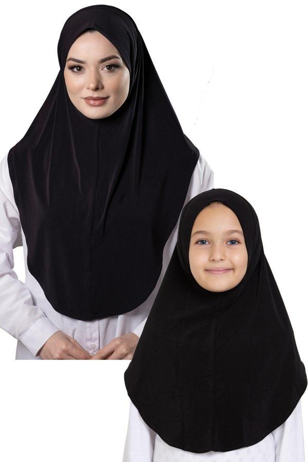 Hürrem Bone Siyah Pratik Anne Kız Kombin Tesettür Eşarp Sandy Düz Hijab 230812_01 - Image 1