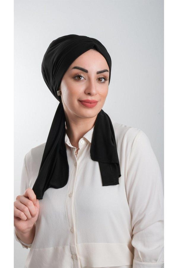 Hürrem Bone Siyah Pratik Hazır Geçmeli Tesettür Bone Kesik Elyaf Sade 2111_01 - Image 1