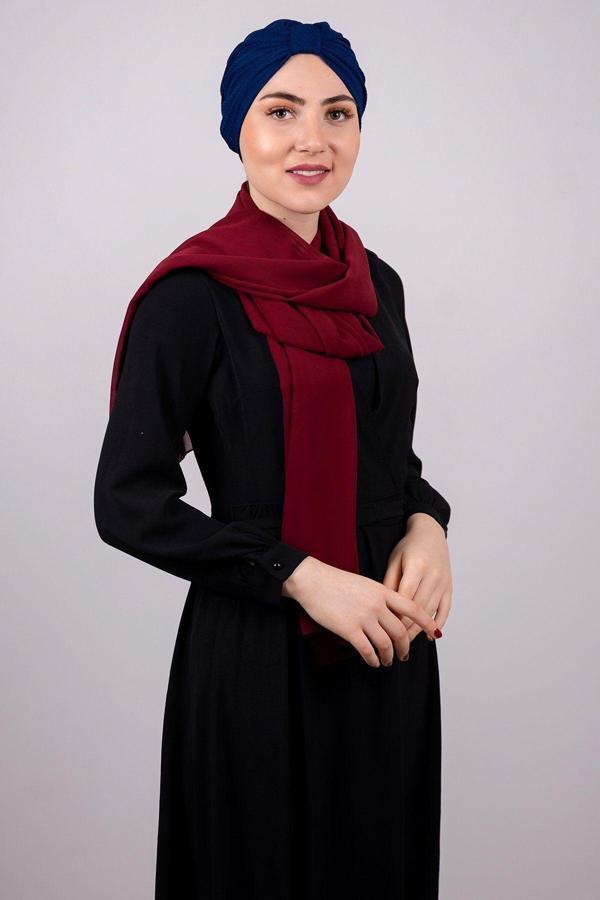 Hürrem Bone Lacivert Pratik Hazır Geçmeli Tesettür Bone Petekli Büzgülü 1204E_02 - Image 1