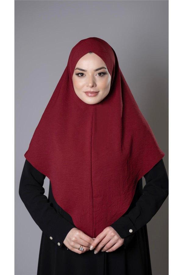 Hürrem Bone Bordo Pratik Hazır Geçmeli Tesettür Eşarp Aerobin Kumaş Çapraz Hijab 2307_16 - Image 1