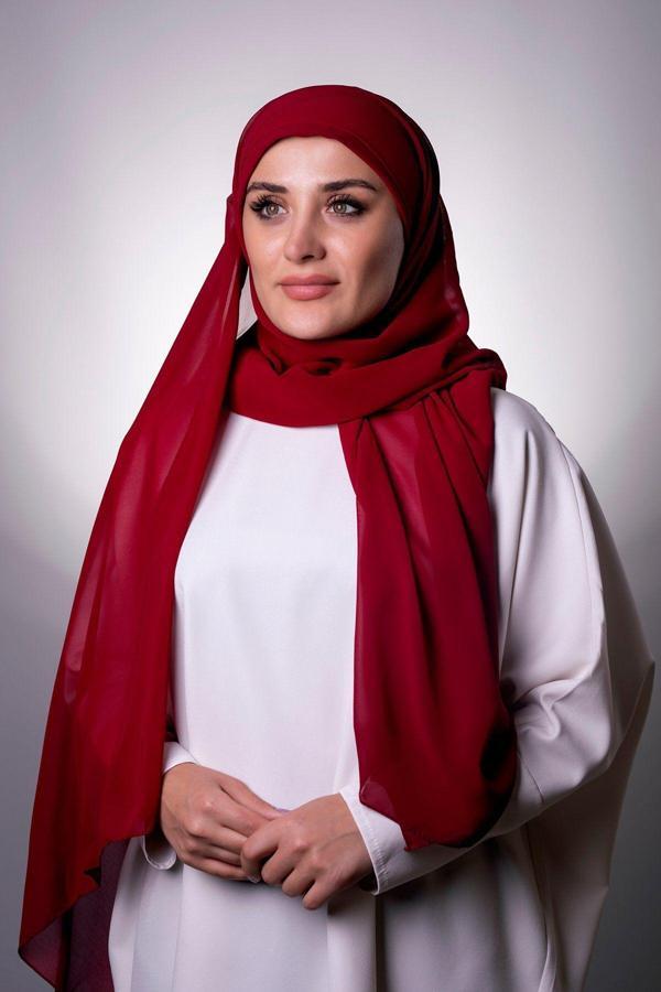 Hürrem Bone Bordo Pratik Hazır Geçmeli Bone Şal Şifon Çapraz 2001_16 - Image 1
