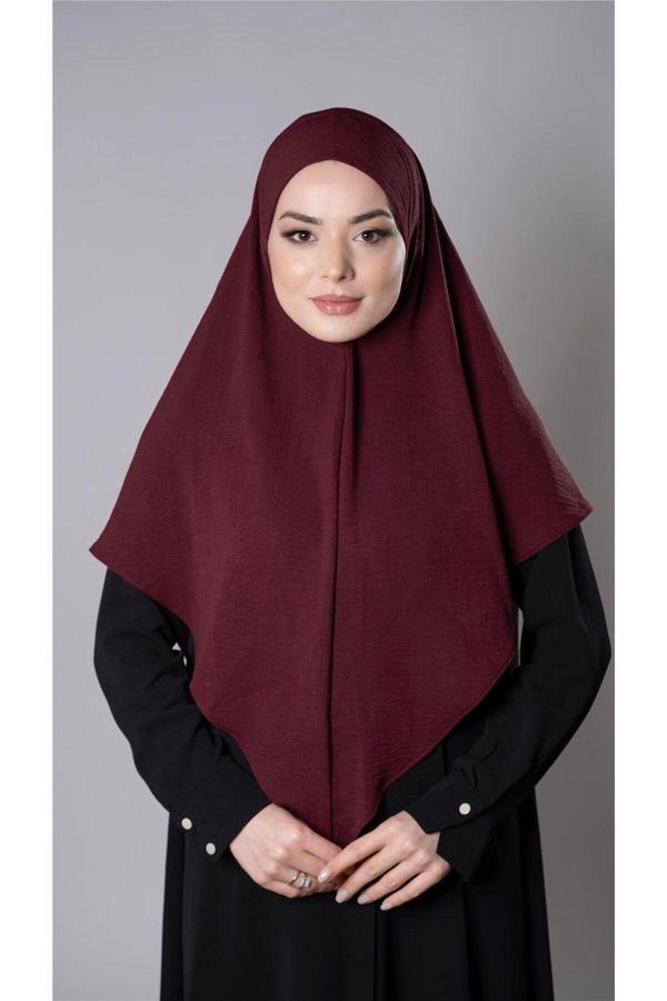 Hürrem Bone Bordo Pratik Hazır Geçmeli Tesettür Eşarp Aerobin Kumaş Düz Hijab 2309_16 - Image 1