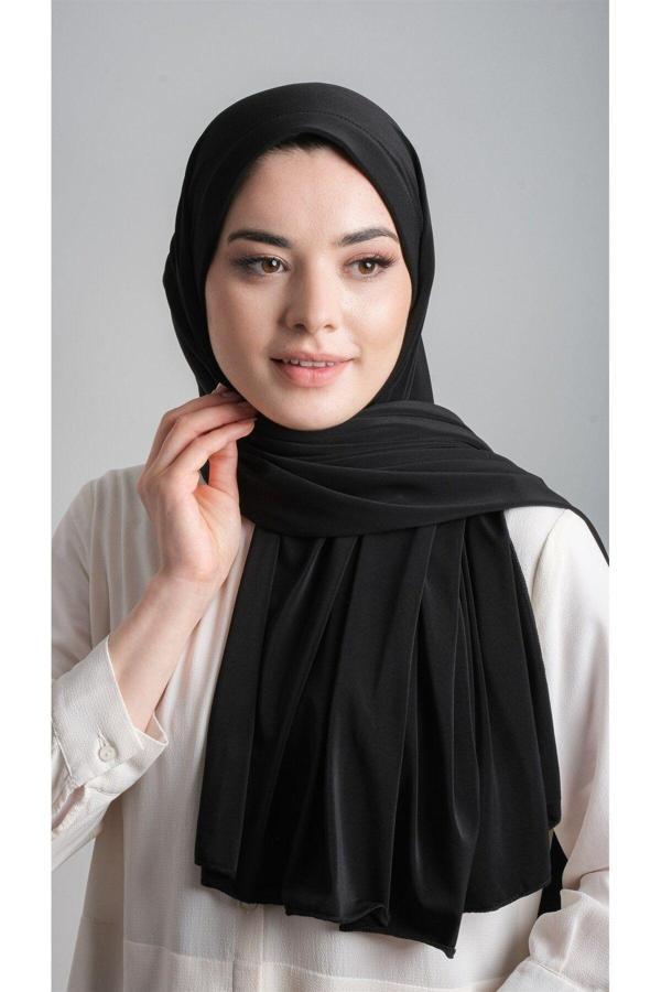 Hürrem Bone Siyah Pratik Hazır Geçmeli Eşarp Sandy Kumaş Sade 1817_01 - Image 1
