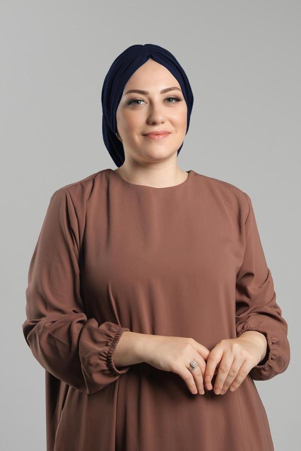 Hürrem Bone Lacivert Pratik Hazır Geçmeli Tesettür Bone Sandy Büzgülü Salaş 2119_02 - Image 1