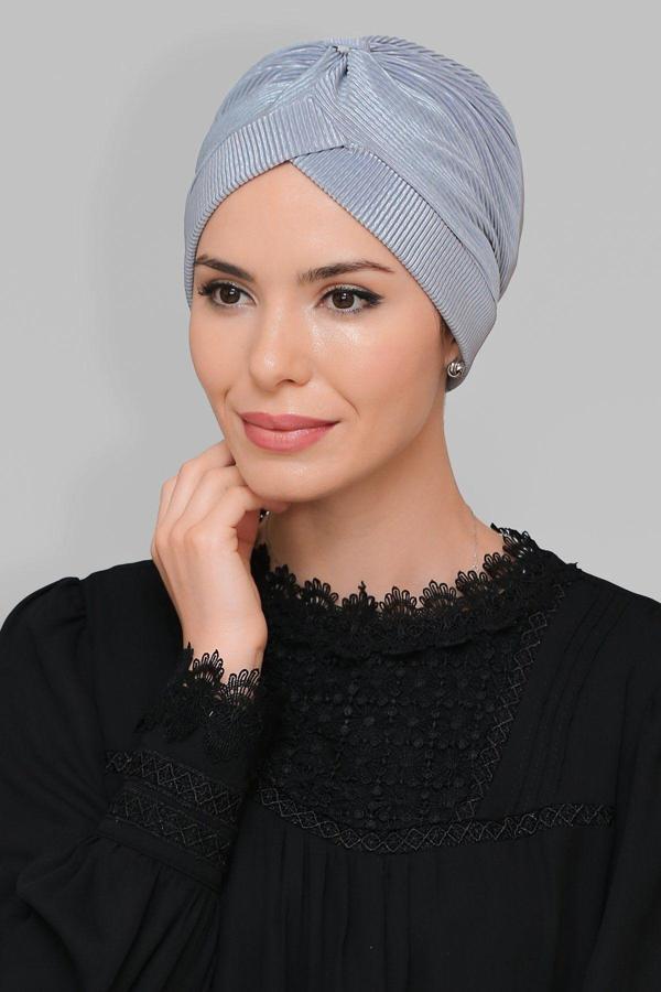 Hürrem Bone Gri Pratik Hazır Geçmeli Tesettür Bone Fukuro Piliseli Tek Çapraz Büzgülü 1824_15 - Image 1