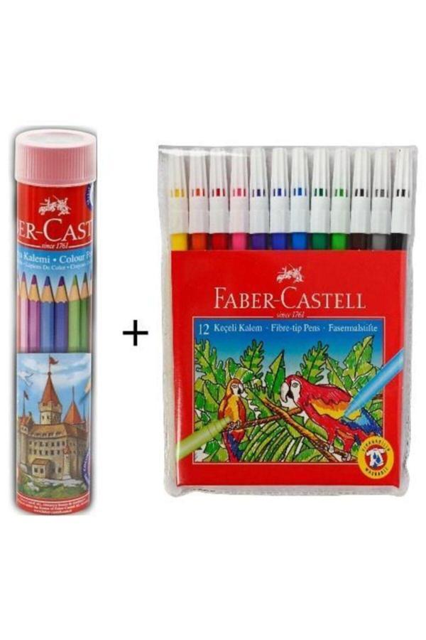 Faber-Castell Beyaz 12Li Tüp Kuru Boya Ve 12Li Keçeli Kalem - Image 1