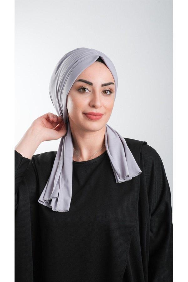 Hürrem Bone Gri Pratik Hazır Geçmeli Tesettür Bone Kesik Elyaf Sade 2111_15 - Image 1
