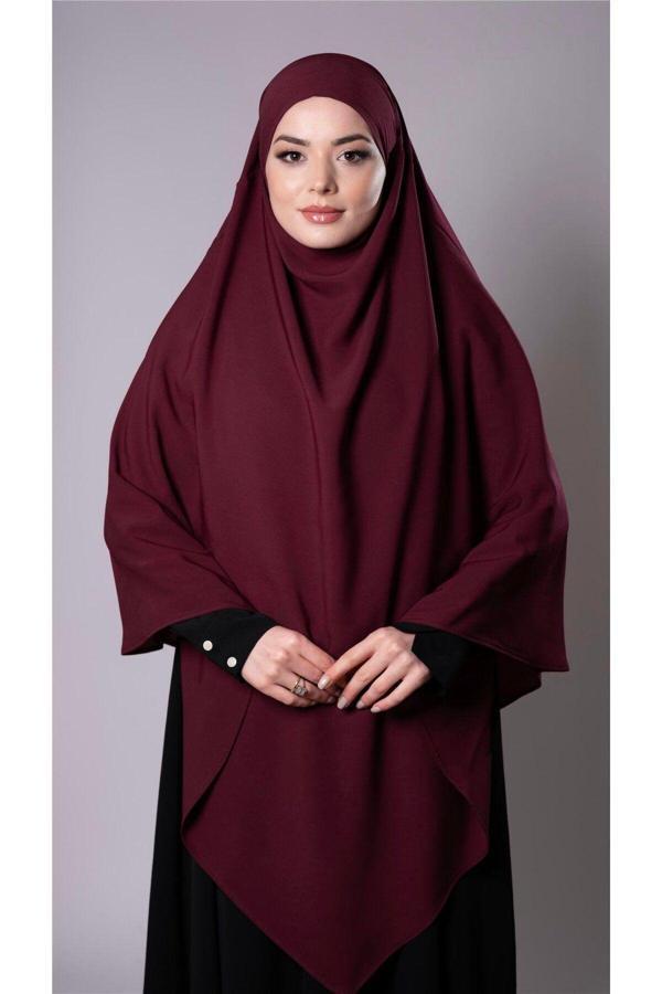 Hürrem Bone Bordo Pratik Hazır Geçmeli Tesettür Eşarp Medine İpeği Bağcıklı Sufle Hijab 2301_16 - Image 1