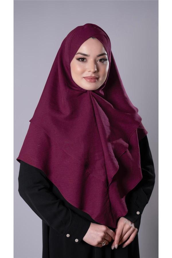 Hürrem Bone Bordo Pratik Hazır Geçmeli Tesettür Eşarp Pamuk Caz Kumaş Çift Katlı Çapraz Hijab 2304_16 - Image 1