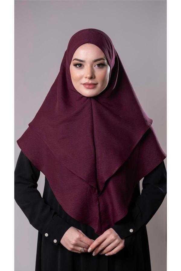 Hürrem Bone Bordo Pratik Hazır Geçmeli Tesettür Eşarp Pamuk Caz Kumaş Çift Katlı Düz Hijab 2303_16 - Image 1