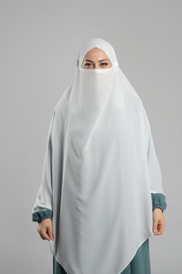 Hürrem Bone Krem Pratik Hazır Geçmeli Tesettür Eşarp Krep Bağcıklı Sufle Hijab 2313_40 - Image 1