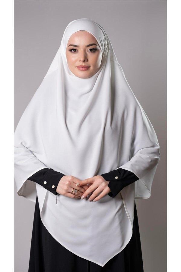 Hürrem Bone Krem Pratik Hazır Geçmeli Tesettür Eşarp Medine İpeği Bağcıklı Çift Katlı Sufle Hijab 2302_40 - Image 1