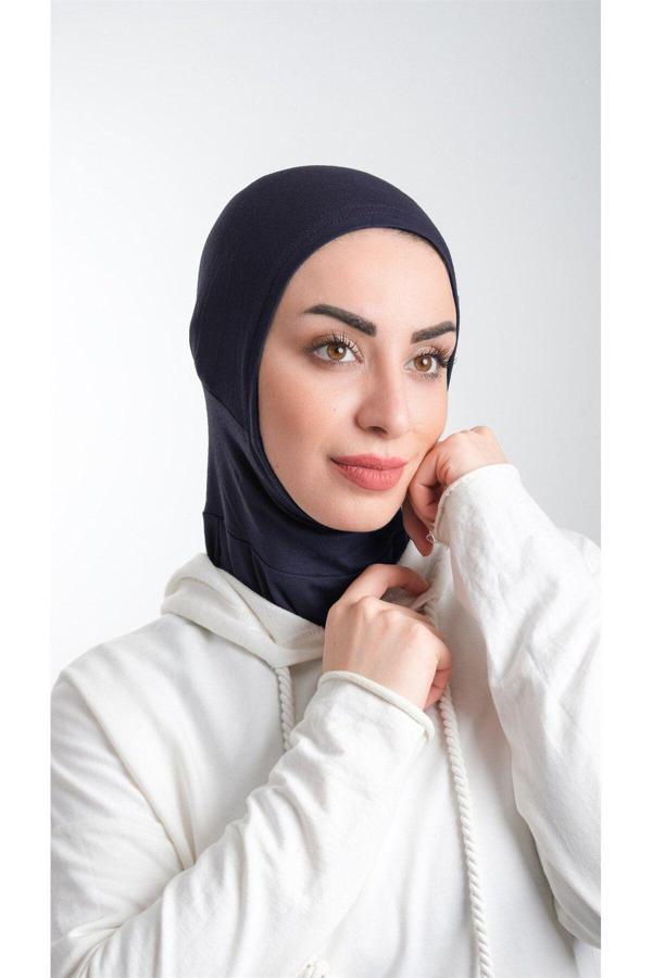 Hürrem Bone Lacivert Pratik Hazır Geçmeli Tesettür Bone Sandy Kumaş Spor Hijab 2113_02 - Image 1