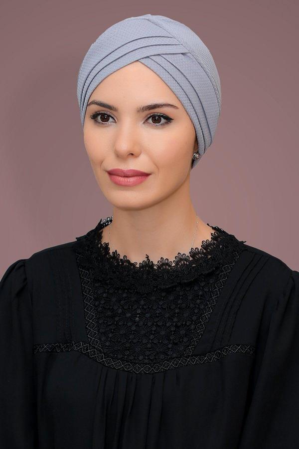 Hürrem Bone Gri Pratik Hazır Geçmeli Tesettür Bone Petekli Mevsimlik Üç Çapraz Sade 1863_15 - Image 1