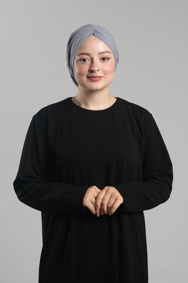 Hürrem Bone Gri Pratik Hazır Geçmeli Tesettür Bone Sandy Büzgülü Salaş 2119_15 - Image 1