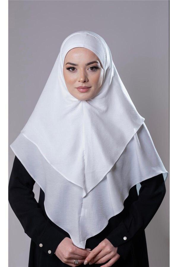 Hürrem Bone Krem Pratik Hazır Geçmeli Tesettür Eşarp Pamuk Caz Kumaş Çift Katlı Düz Hijab 2303_40 - Image 1