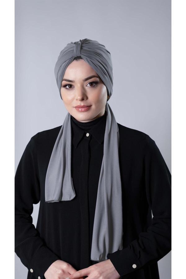 Hürrem Bone Gri Pratik Hazır Geçmeli Tesettür Bone Sandy Kumaş Atkılı 2204_15 - Image 1