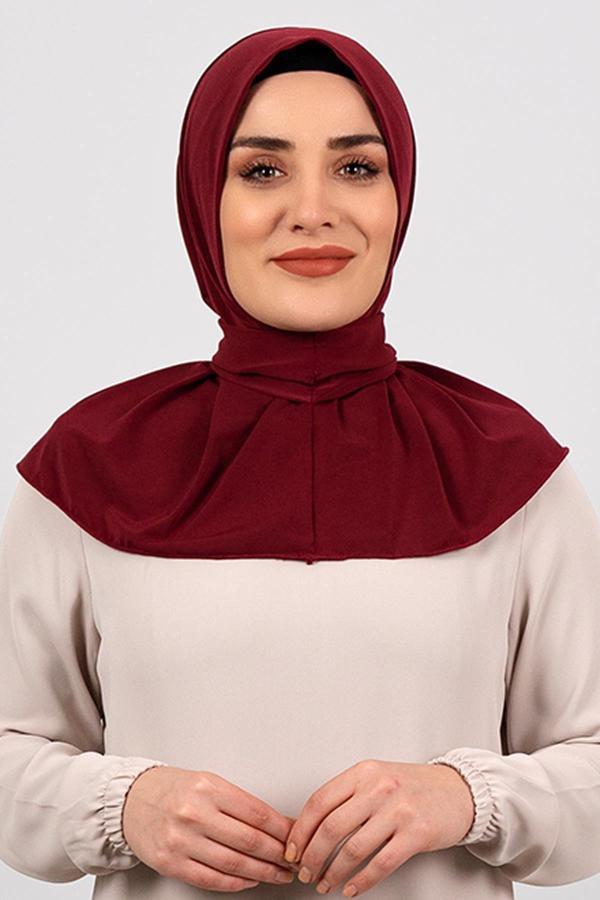 Hürrem Bone Bordo Pratik Hazır Geçmeli Tesettür Eşarp Sandy Kumaş Arkadan Çıtçıtlı 2101_16 - Image 1