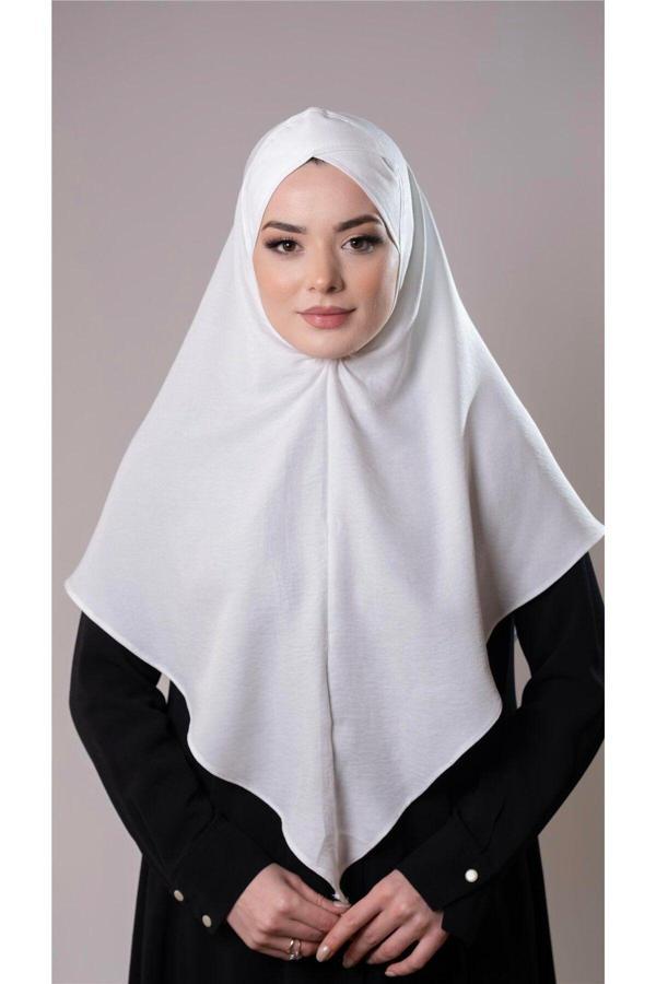 Hürrem Bone Krem Pratik Hazır Geçmeli Tesettür Eşarp Pamuk Caz Kumaş Tek Katlı Çapraz Hijab 2305_40 - Image 1