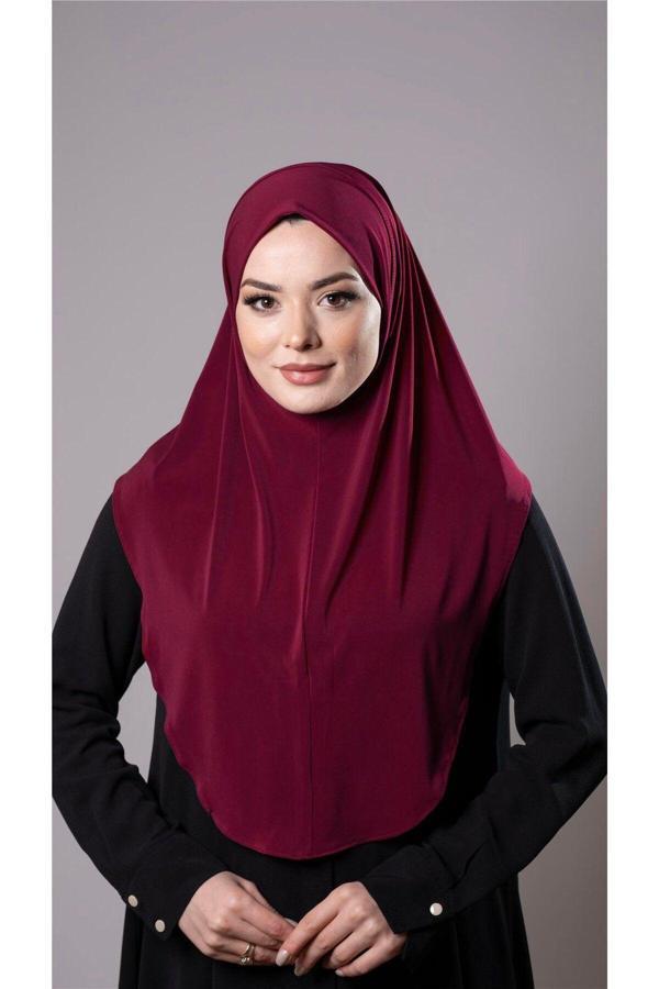 Hürrem Bone Bordo Pratik Hazır Geçmeli Tesettür Eşarp Sandy Kumaş Düz Hijab 2308_16 - Image 1