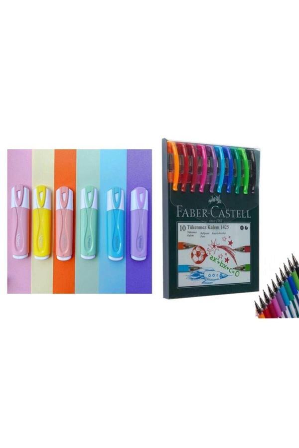 Faber-Castell Maped 6'Lı Fosforlu Kalem 1425 10'Lu Tükenmez Kalem F.K - Image 1