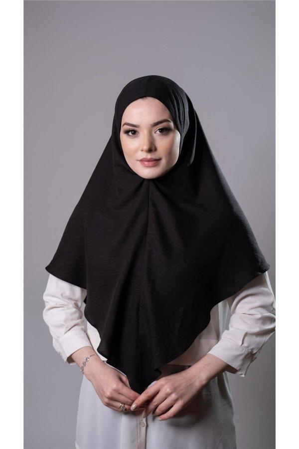 Hürrem Bone Siyah Pratik Hazır Geçmeli Tesettür Eşarp Pamuk Caz Kumaş Düz Hijab 2306_01 - Image 1
